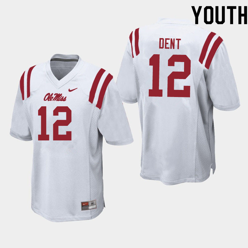 Youth #12 Kinkead Dent Ole Miss Rebels College Football Jerseys Sale-White
